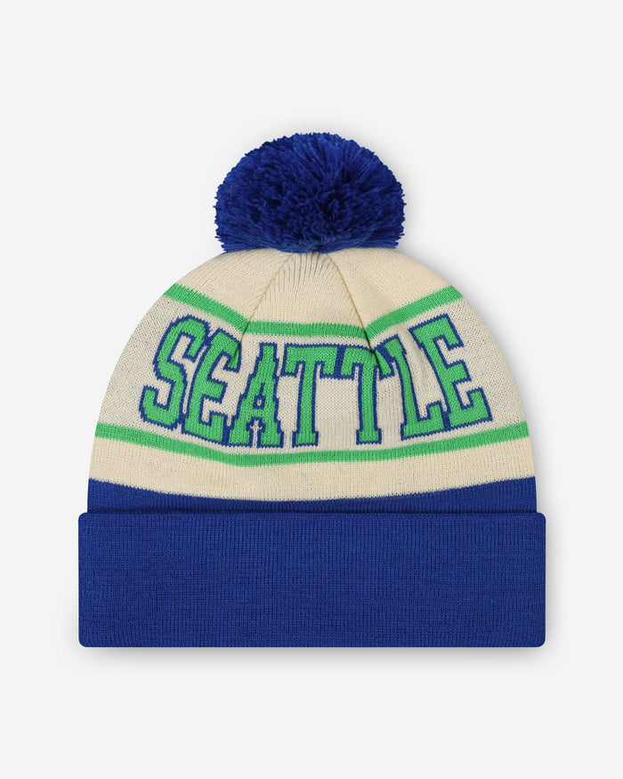 Seattle Seahawks Heritage Stripe Retro Logo Pom Beanie FOCO - FOCO.com