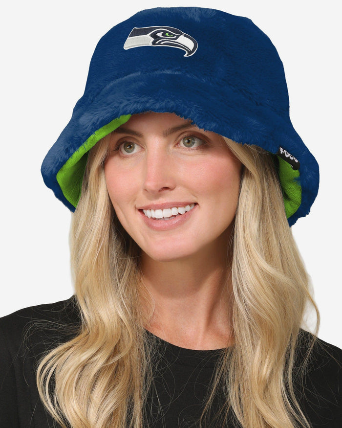 Seattle Seahawks Reversible Faux Fur Bucket Hat FOCO - FOCO.com