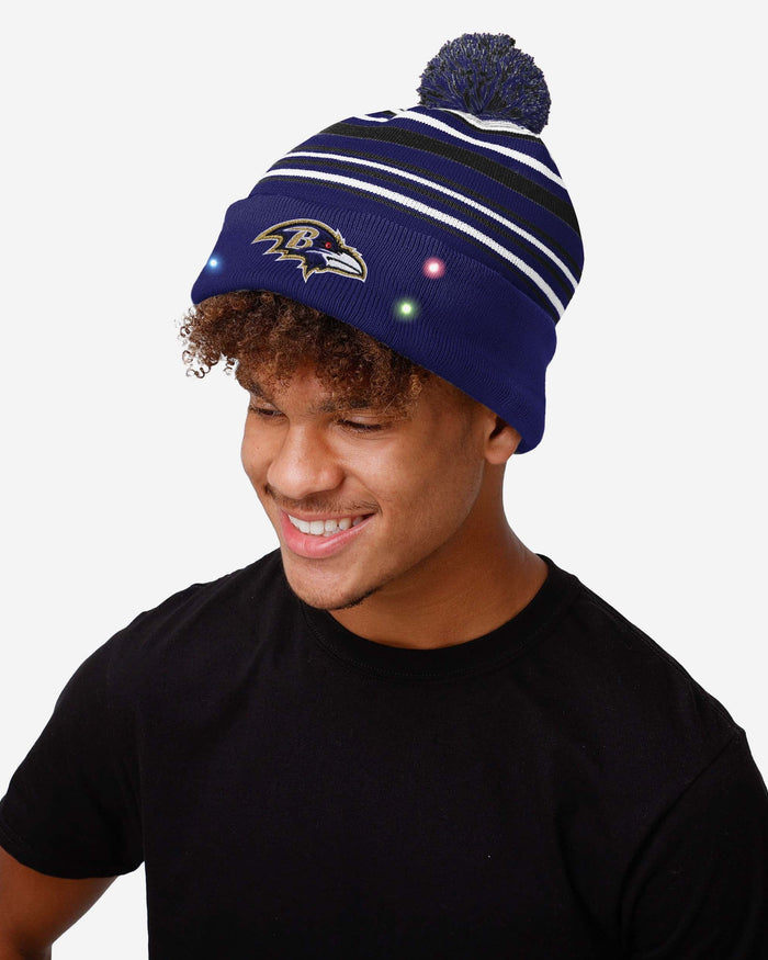 Baltimore Ravens Horizontal Stripe Light Up Beanie FOCO - FOCO.com