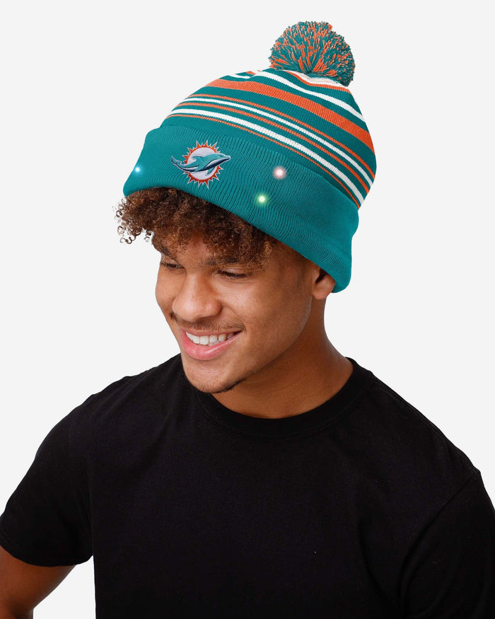 Miami Dolphins Horizontal Stripe Light Up Beanie FOCO - FOCO.com