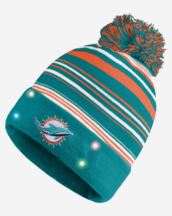 Miami Dolphins Horizontal Stripe Light Up Beanie FOCO - FOCO.com