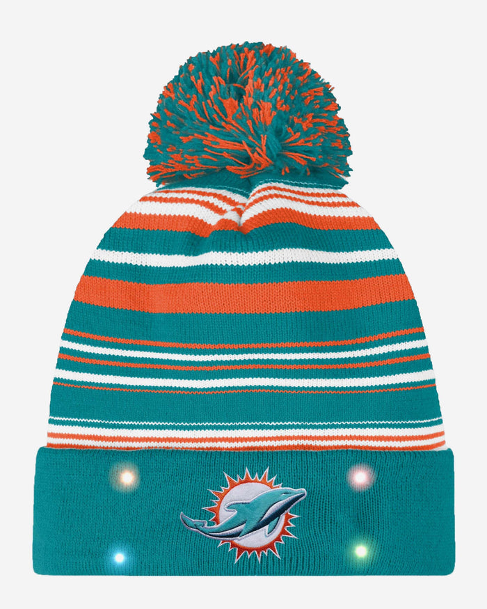 Miami Dolphins Horizontal Stripe Light Up Beanie FOCO - FOCO.com