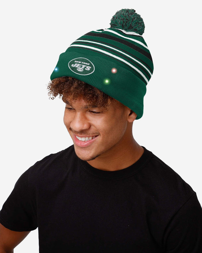 New York Jets Horizontal Stripe Light Up Beanie FOCO - FOCO.com