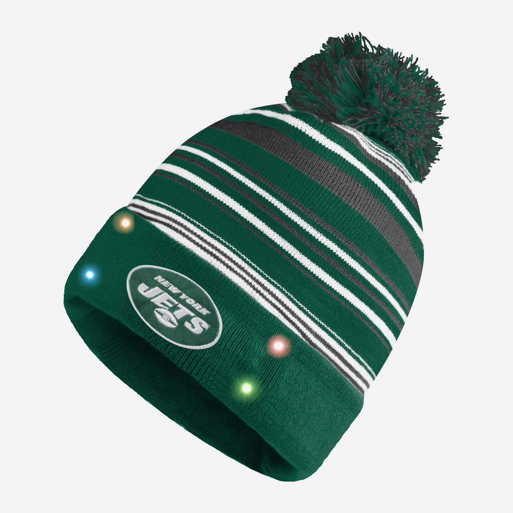 New York Jets Horizontal Stripe Light Up Beanie FOCO - FOCO.com