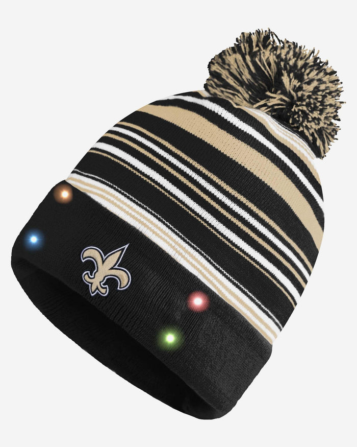 New Orleans Saints Horizontal Stripe Light Up Beanie FOCO - FOCO.com