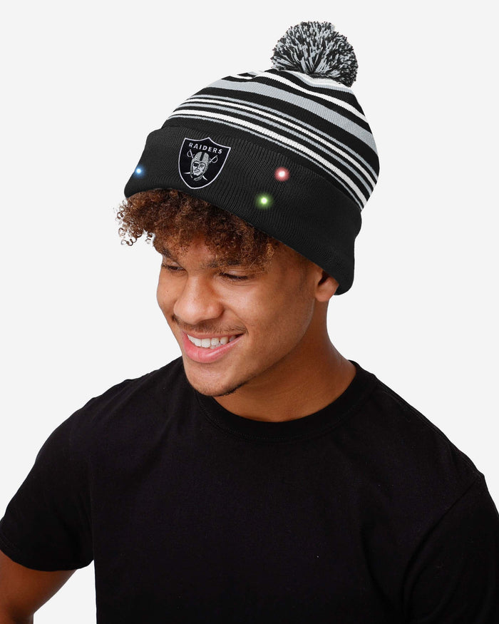 Las Vegas Raiders Horizontal Stripe Light Up Beanie FOCO - FOCO.com