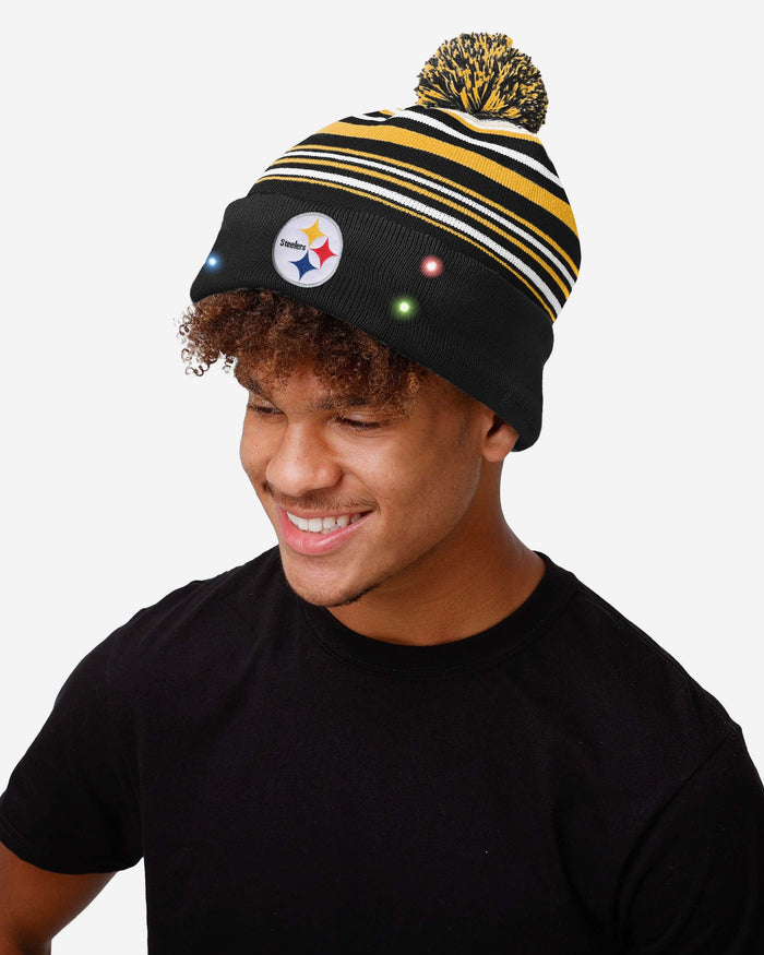 Pittsburgh Steelers Horizontal Stripe Light Up Beanie FOCO - FOCO.com