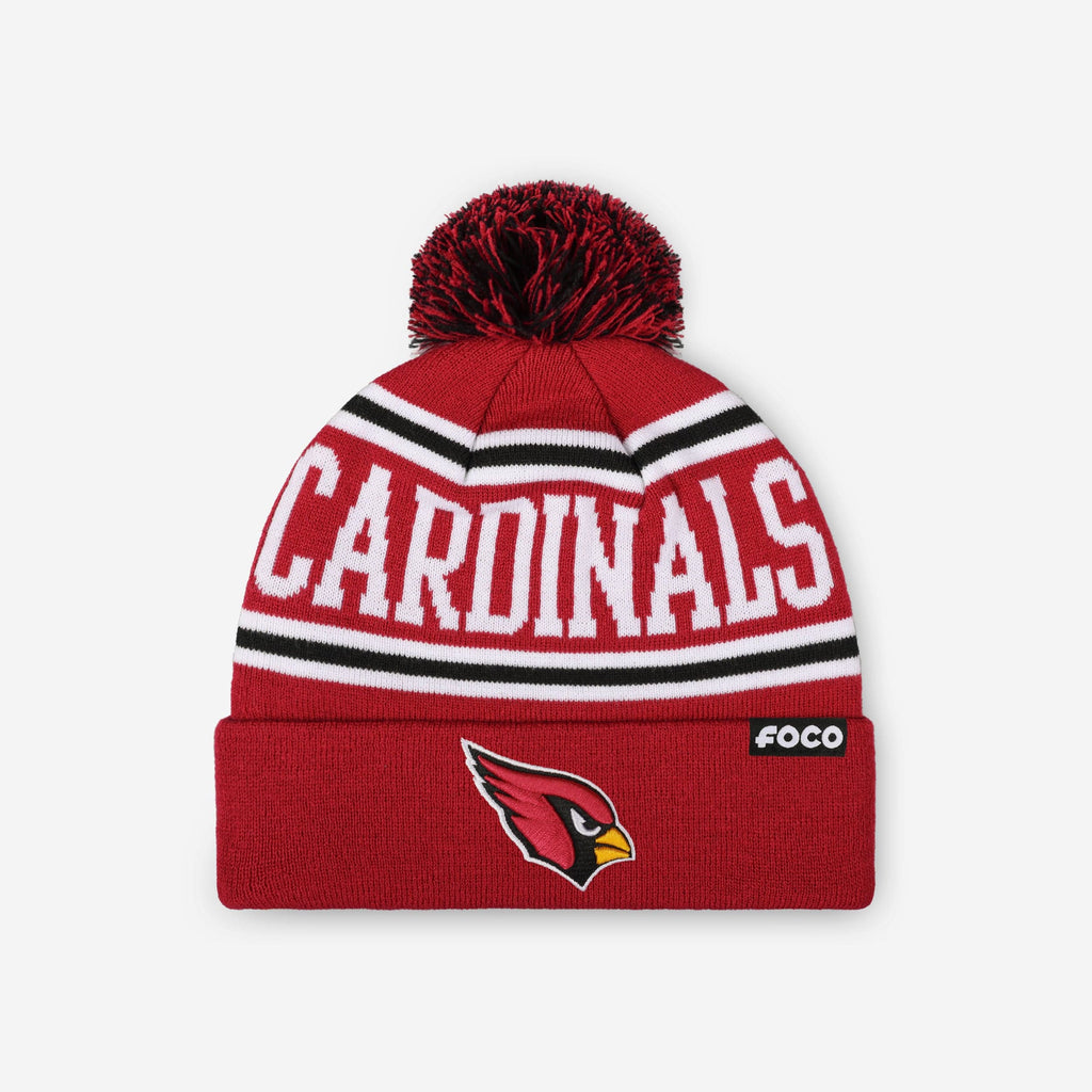 Arizona Cardinals Primary Logo Stripe Pom Beanie FOCO - FOCO.com