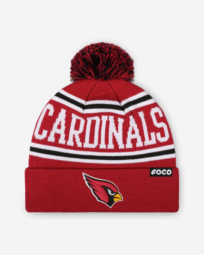 Arizona Cardinals Primary Logo Stripe Pom Beanie FOCO - FOCO.com