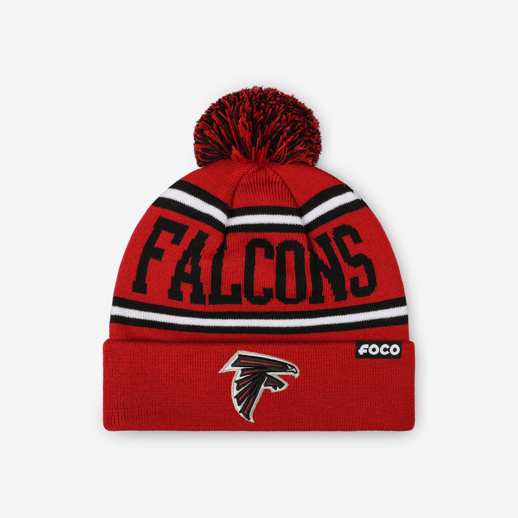 Atlanta Falcons Primary Logo Stripe Pom Beanie FOCO - FOCO.com