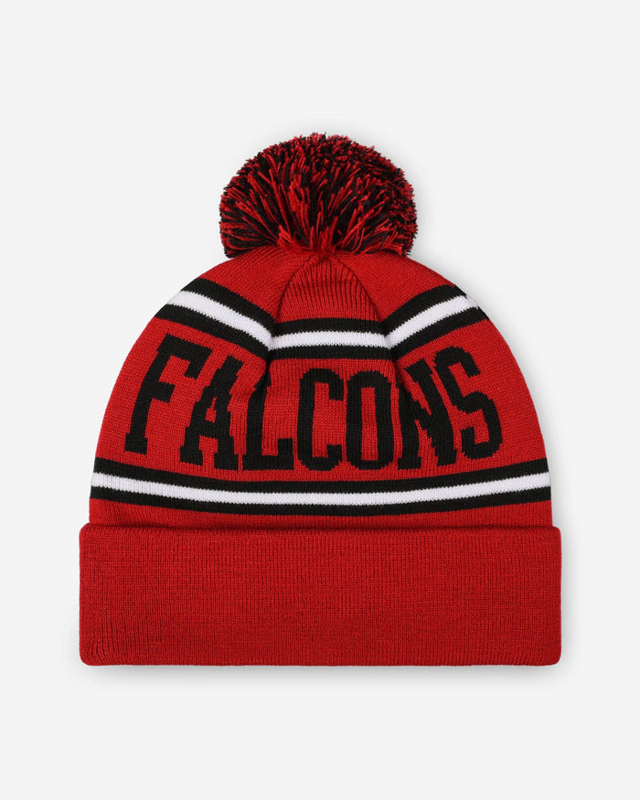 Atlanta Falcons Primary Logo Stripe Pom Beanie FOCO - FOCO.com