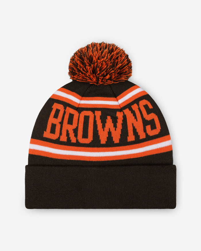 Cleveland Browns Primary Logo Stripe Pom Beanie FOCO - FOCO.com