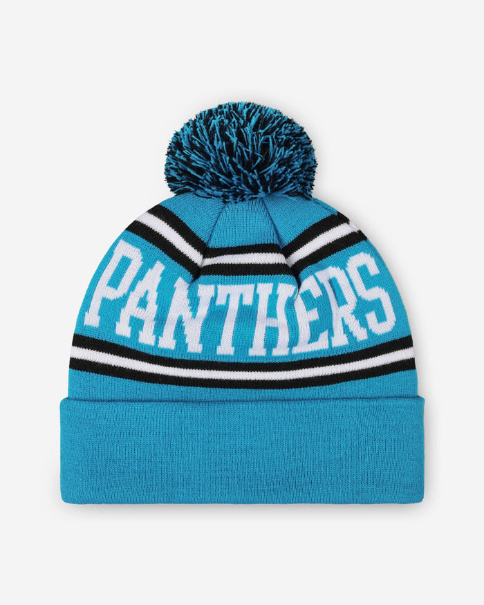 Carolina Panthers Primary Logo Stripe Pom Beanie FOCO - FOCO.com