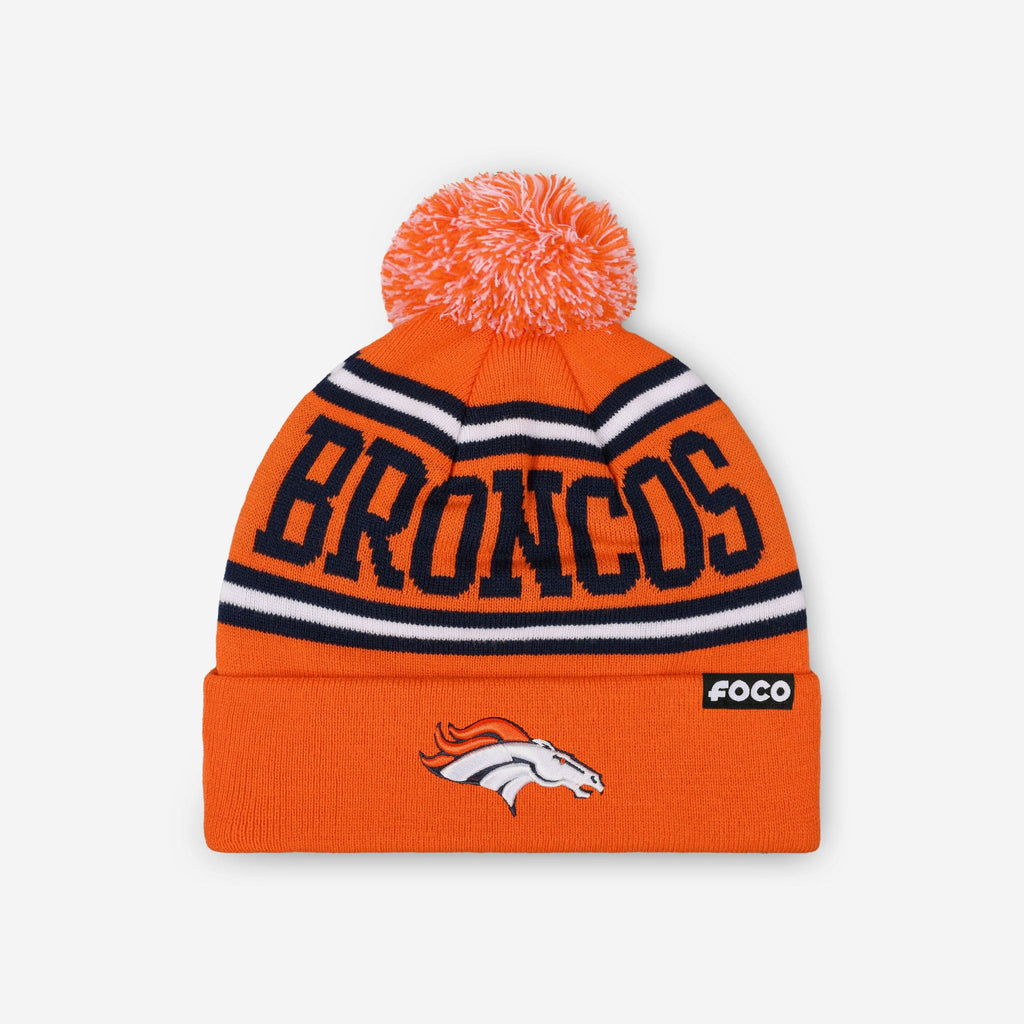 Denver Broncos Primary Logo Stripe Pom Beanie FOCO - FOCO.com