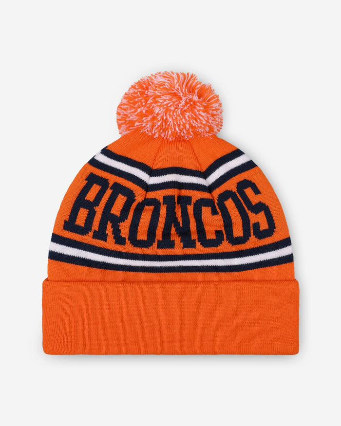 Denver Broncos Primary Logo Stripe Pom Beanie FOCO - FOCO.com