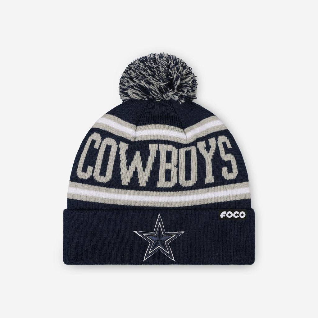 Dallas Cowboys Primary Logo Stripe Pom Beanie FOCO - FOCO.com