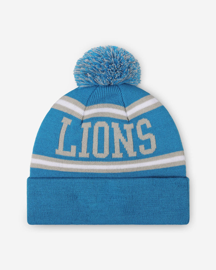 Detroit Lions Primary Logo Stripe Pom Beanie FOCO - FOCO.com