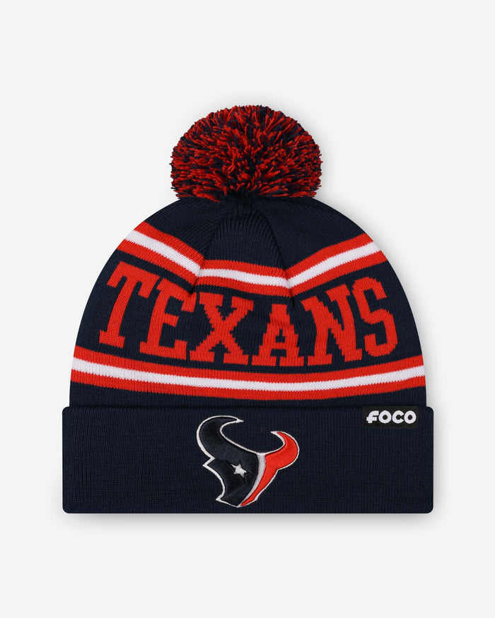 Houston Texans Primary Logo Stripe Pom Beanie FOCO - FOCO.com