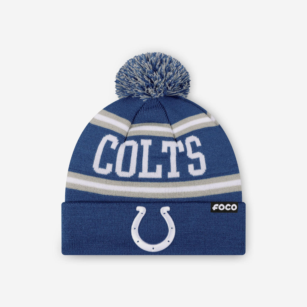 Indianapolis Colts Primary Logo Stripe Pom Beanie FOCO - FOCO.com