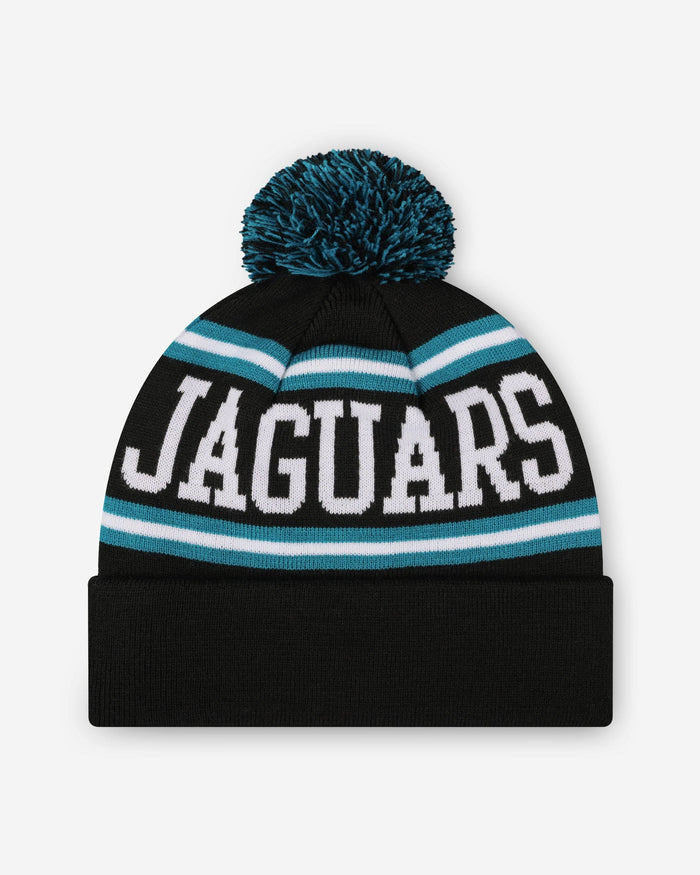 Jacksonville Jaguars Primary Logo Stripe Pom Beanie FOCO - FOCO.com