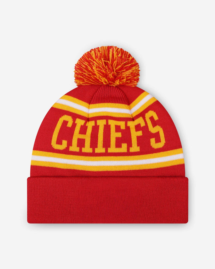 Kansas City Chiefs Primary Logo Stripe Pom Beanie FOCO - FOCO.com