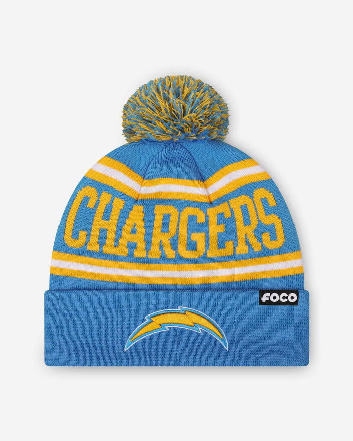 Los Angeles Chargers Primary Logo Stripe Pom Beanie FOCO - FOCO.com