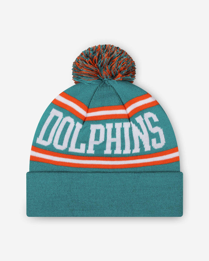 Miami Dolphins Primary Logo Stripe Pom Beanie FOCO - FOCO.com