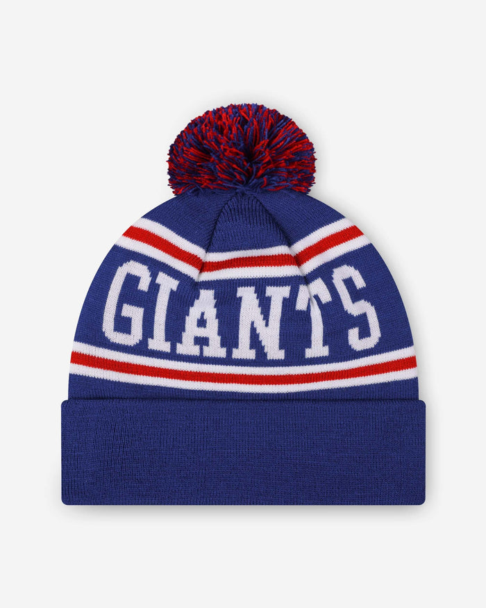 New York Giants Primary Logo Stripe Pom Beanie FOCO - FOCO.com