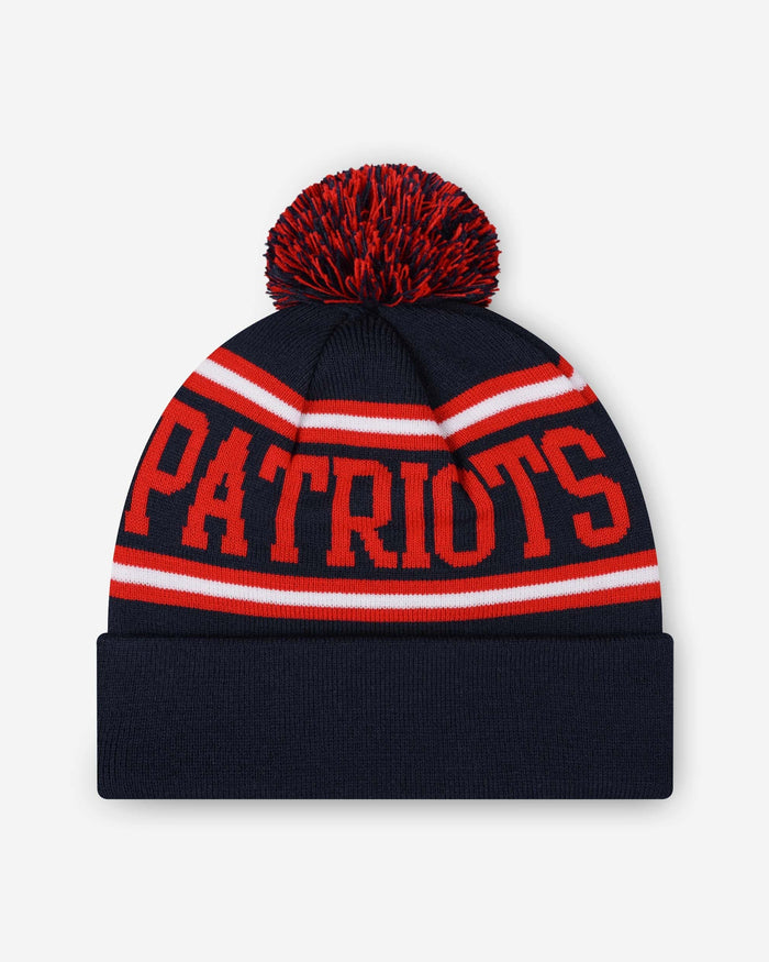 New England Patriots Primary Logo Stripe Pom Beanie FOCO - FOCO.com