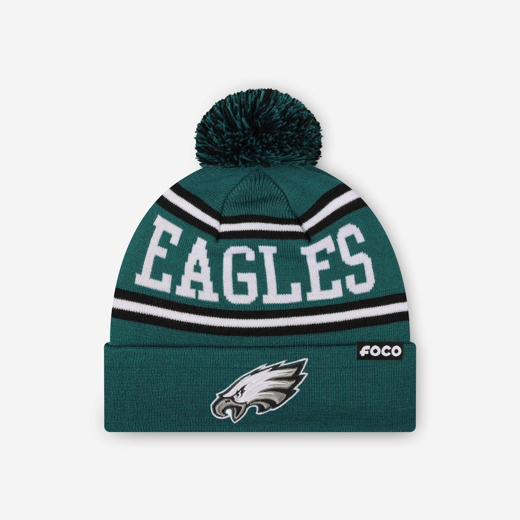 Philadelphia Eagles Primary Logo Stripe Pom Beanie FOCO - FOCO.com