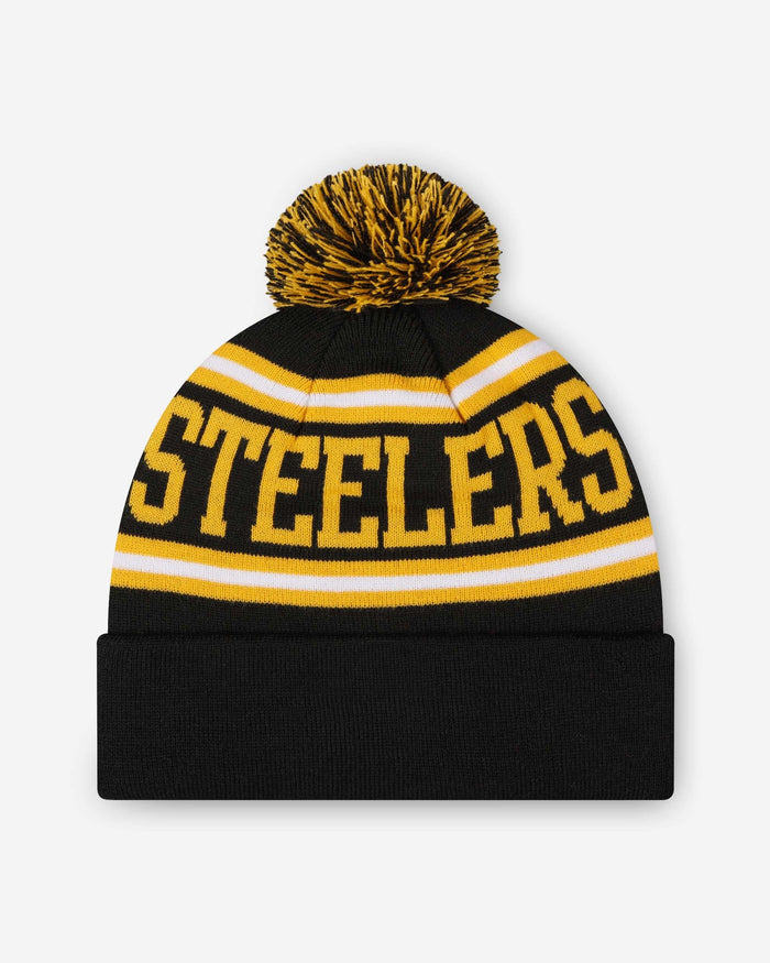 Pittsburgh Steelers Primary Logo Stripe Pom Beanie FOCO - FOCO.com