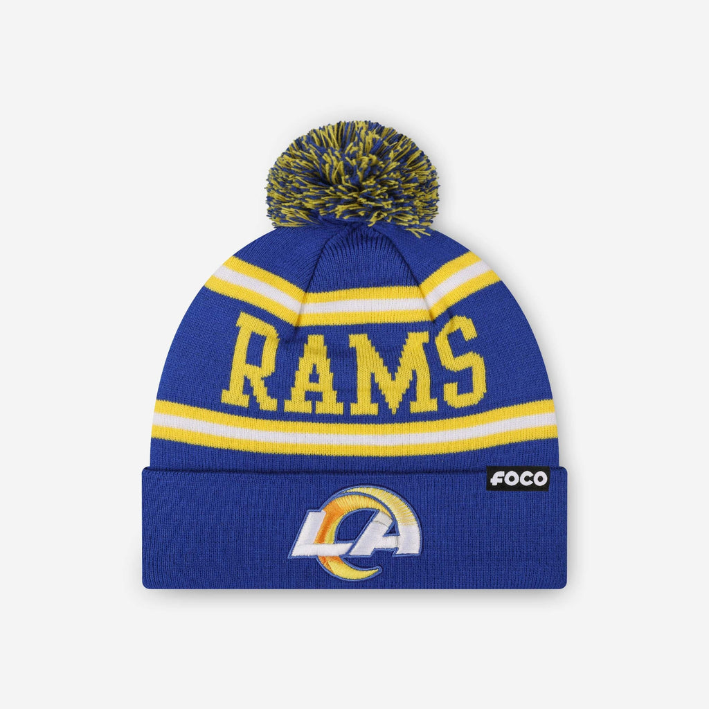 Los Angeles Rams Primary Logo Stripe Pom Beanie FOCO - FOCO.com