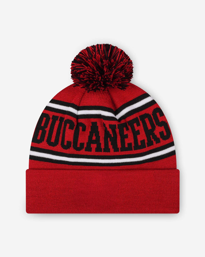 Tampa Bay Buccaneers Primary Logo Stripe Pom Beanie FOCO - FOCO.com