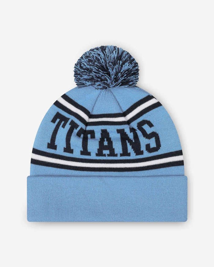 Tennessee Titans Primary Logo Stripe Pom Beanie FOCO - FOCO.com