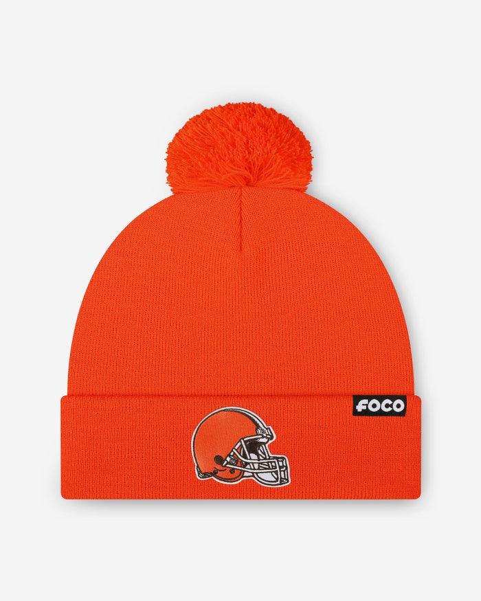 Cleveland Browns Basic Primary Logo Pom Beanie FOCO Thunder - FOCO.com