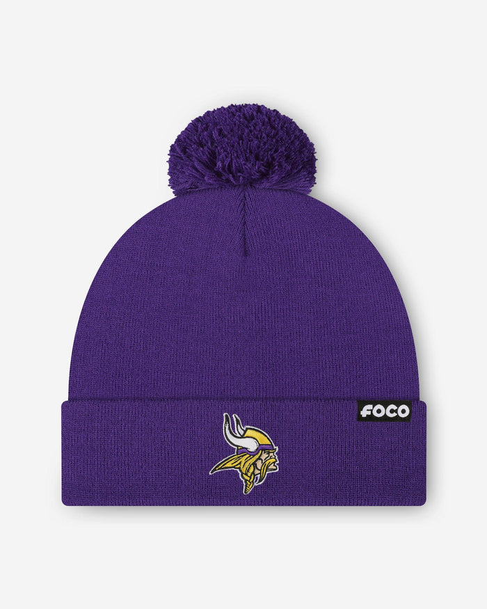 Minnesota Vikings Basic Primary Logo Pom Beanie FOCO - FOCO.com