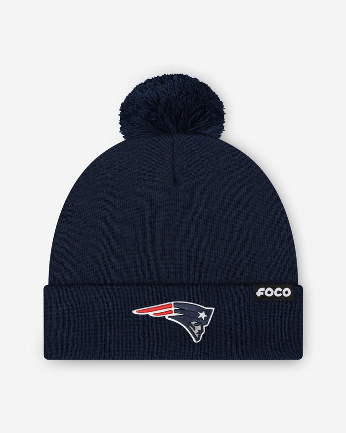 New England Patriots Basic Primary Logo Pom Beanie FOCO Navy - FOCO.com