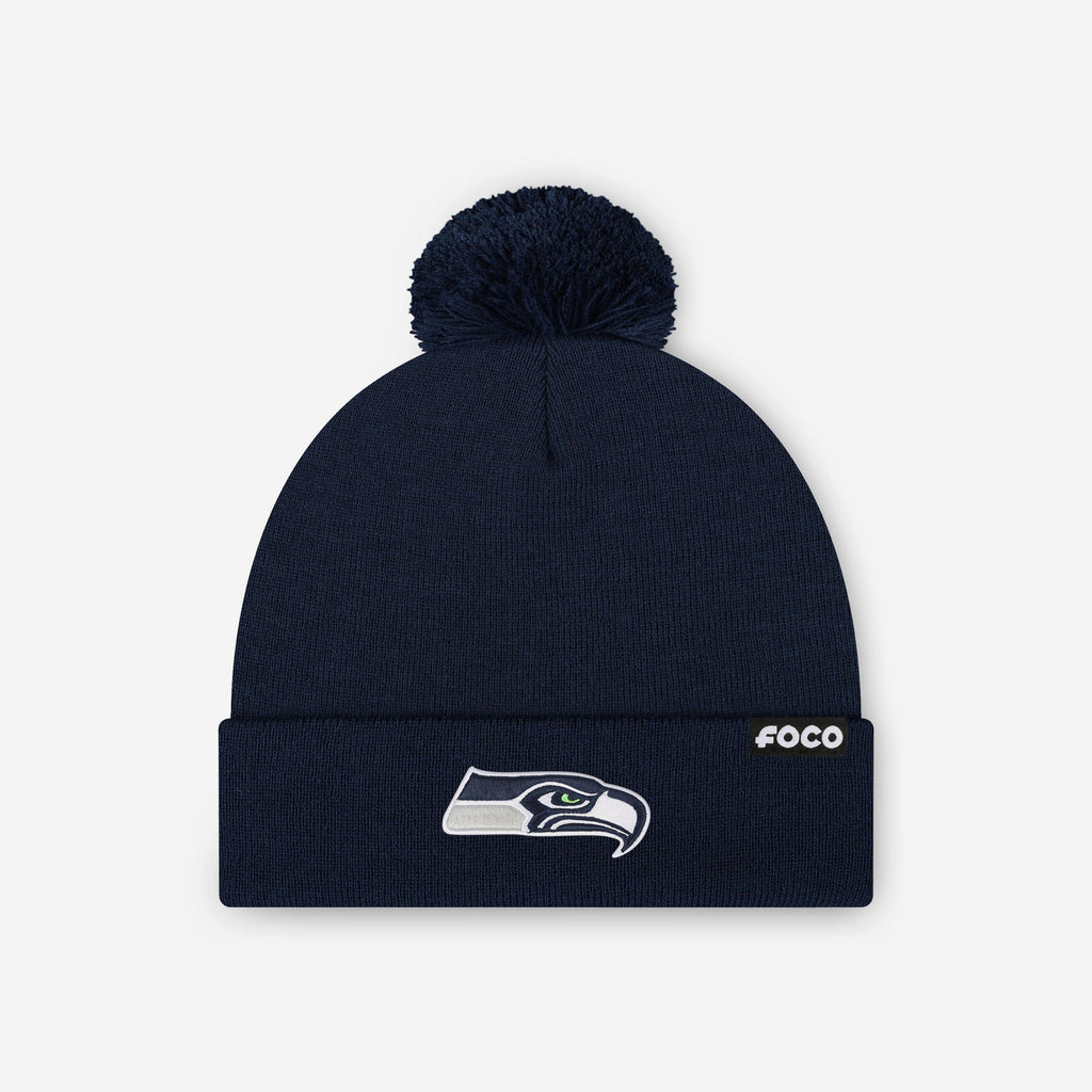 Seattle Seahawks Basic Primary Logo Pom Beanie FOCO - FOCO.com