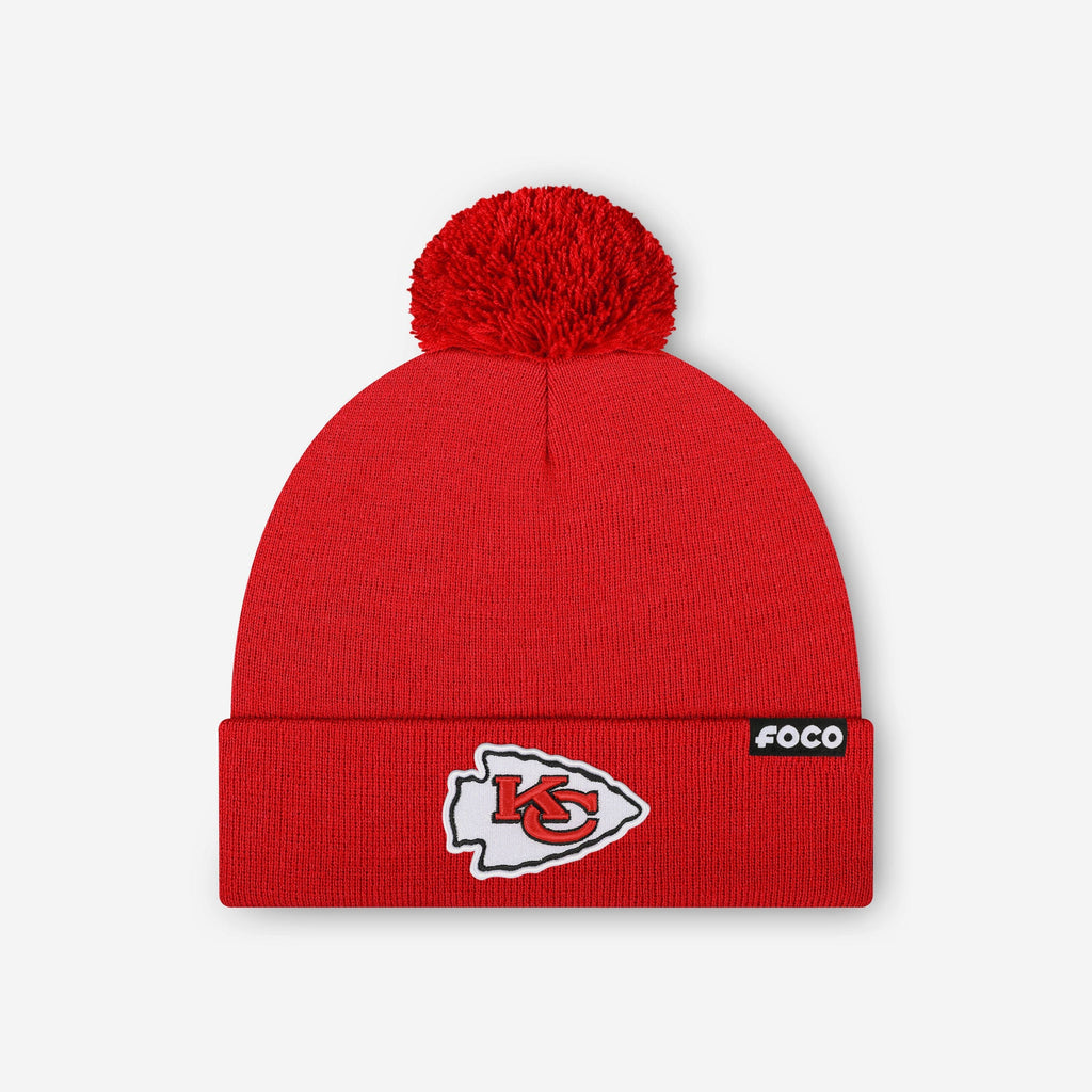 Kansas City Chiefs Basic Primary Logo Pom Beanie FOCO Red - FOCO.com