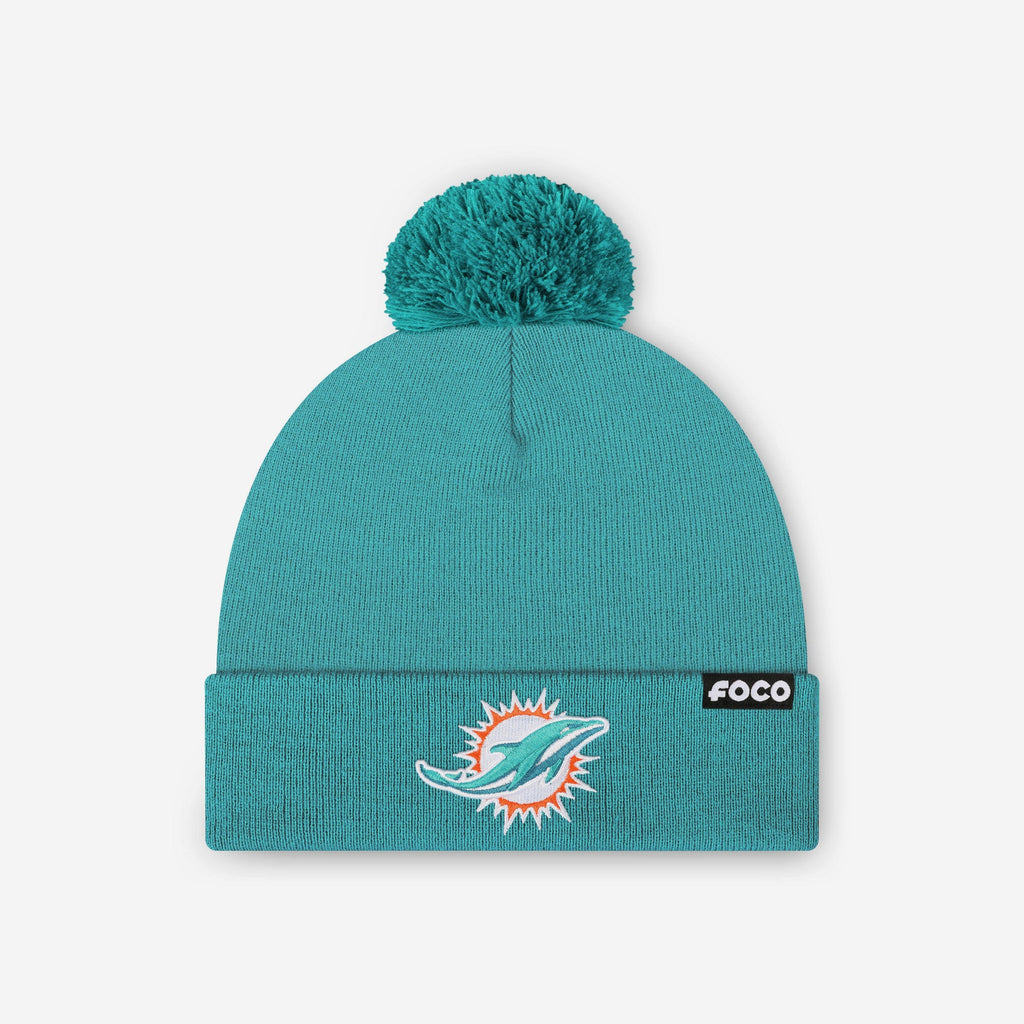 Miami Dolphins Basic Primary Logo Pom Beanie FOCO Neptune - FOCO.com