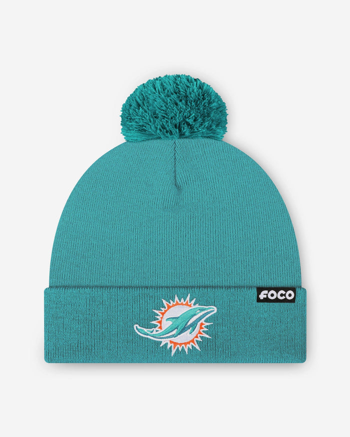 Miami Dolphins Basic Primary Logo Pom Beanie FOCO Neptune - FOCO.com