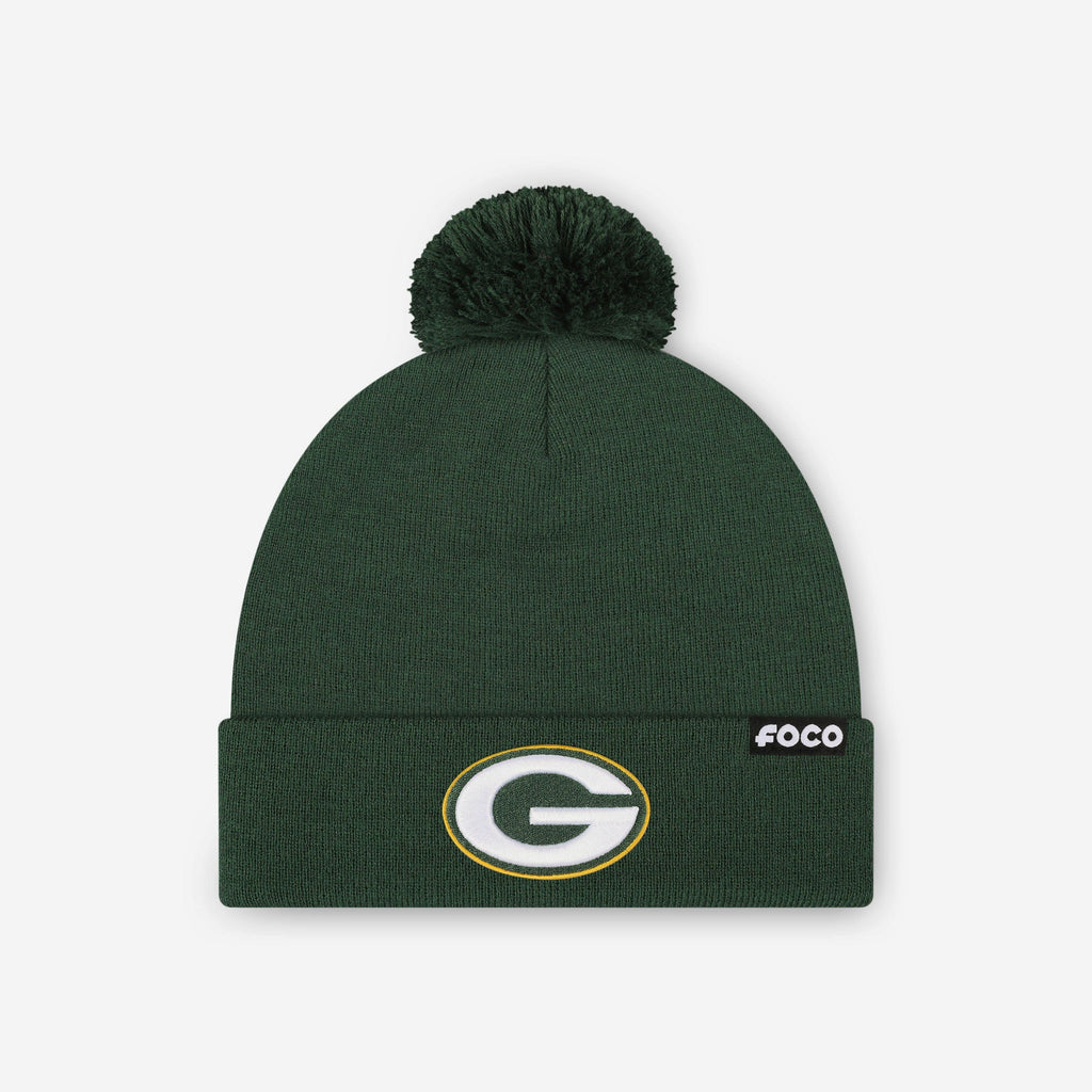 Green Bay Packers Basic Primary Logo Pom Beanie FOCO Forest - FOCO.com