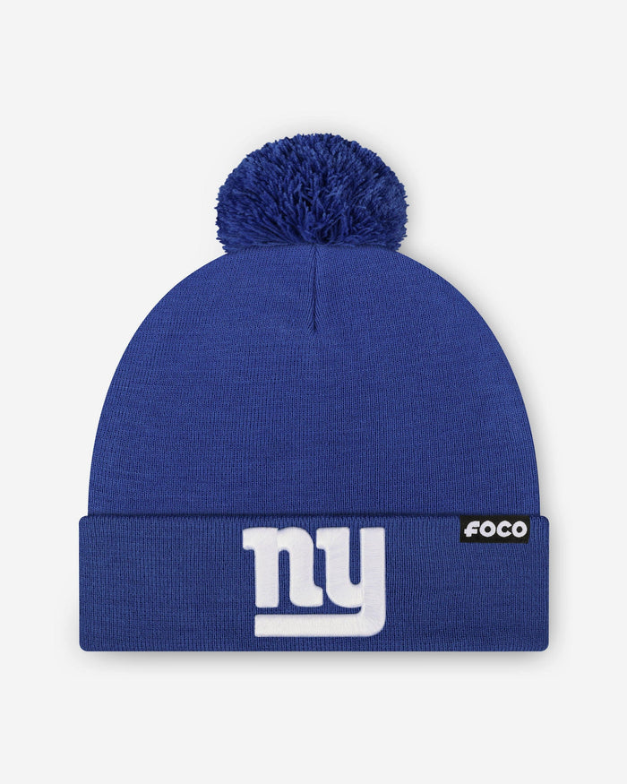 New York Giants Basic Primary Logo Pom Beanie FOCO Royal - FOCO.com