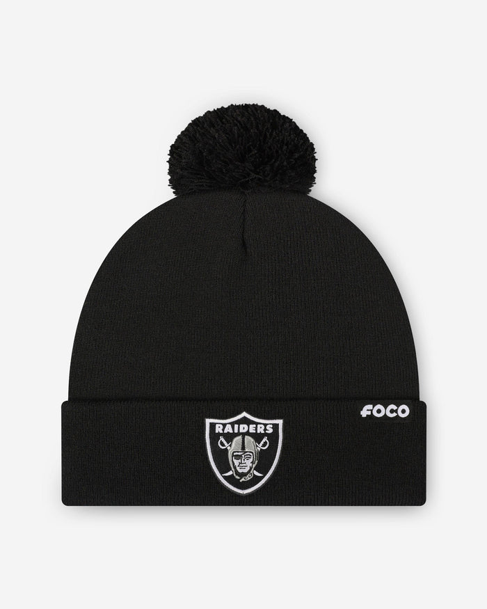 Las Vegas Raiders Basic Primary Logo Pom Beanie FOCO Black - FOCO.com