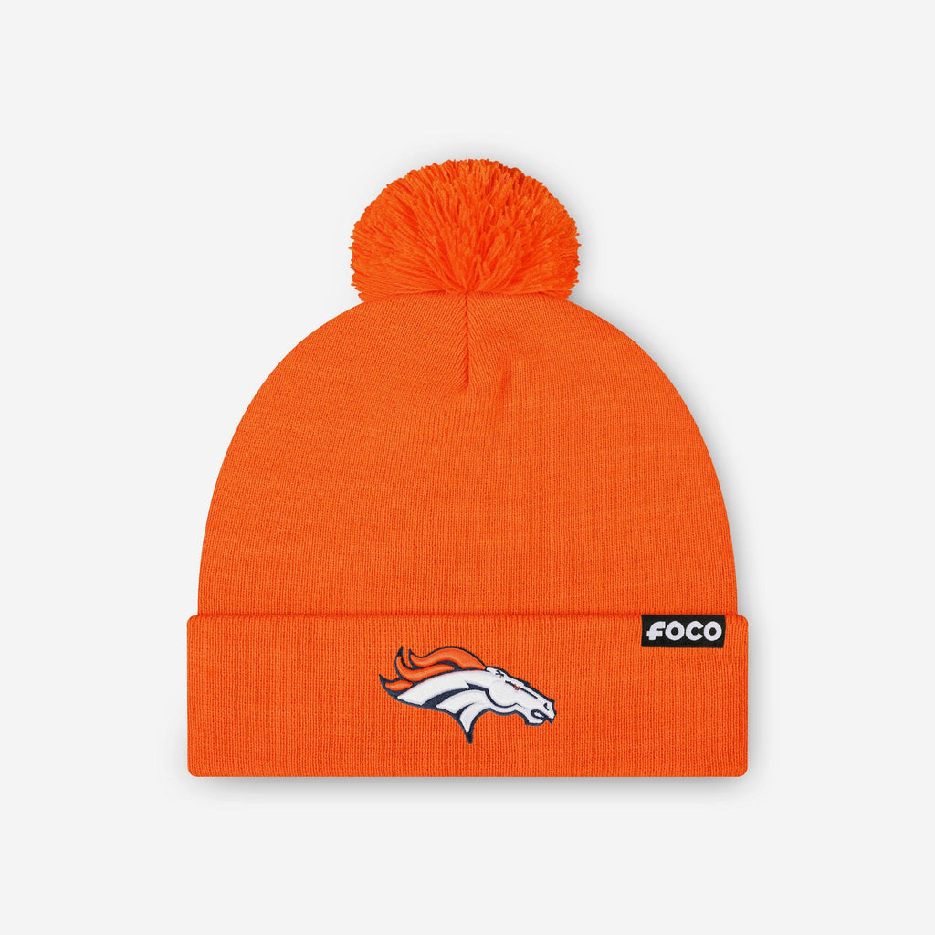 Denver Broncos Basic Primary Logo Pom Beanie FOCO Orange - FOCO.com