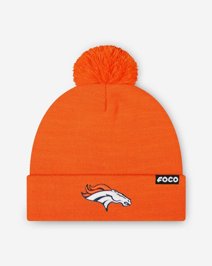 Denver Broncos Basic Primary Logo Pom Beanie FOCO Orange - FOCO.com