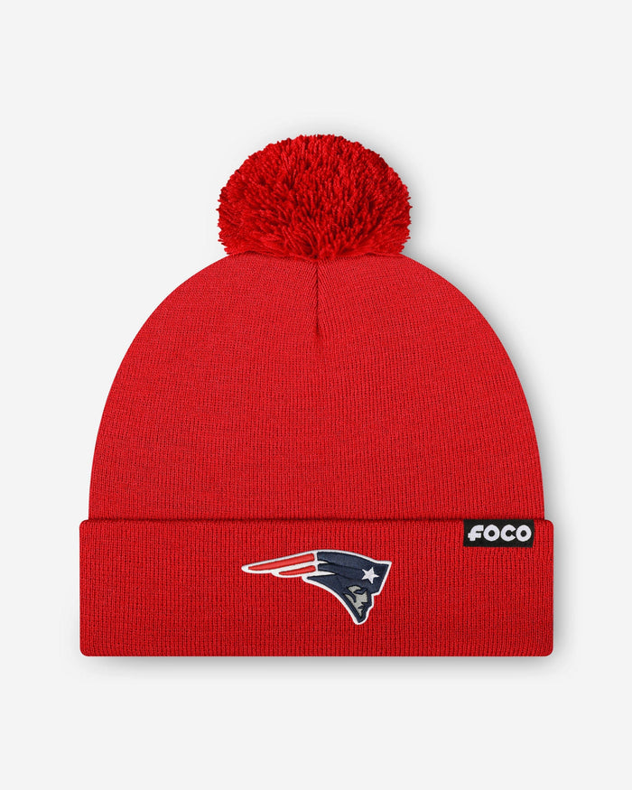 New England Patriots Basic Primary Logo Pom Beanie FOCO Red - FOCO.com