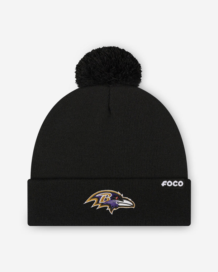 Baltimore Ravens Basic Primary Logo Pom Beanie FOCO Black - FOCO.com