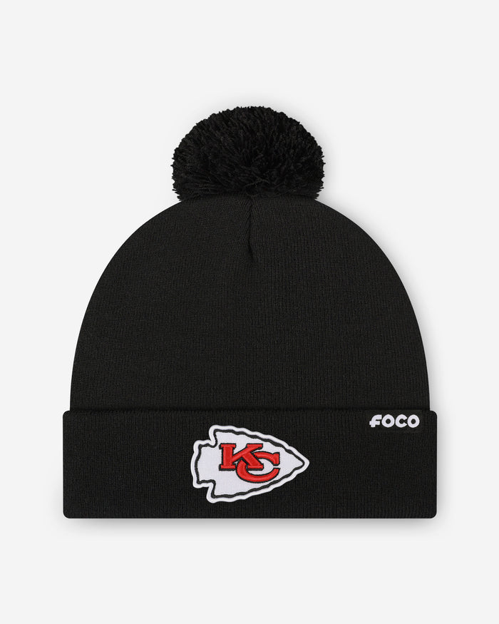 Kansas City Chiefs Basic Primary Logo Pom Beanie FOCO Black - FOCO.com