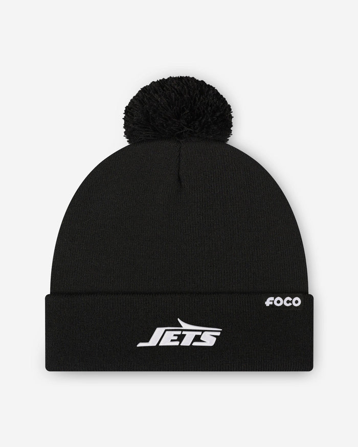 New York Jets Basic Primary Logo Pom Beanie FOCO Black - FOCO.com